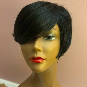 Short bouncy, pixie cut human hair wig with With sweep